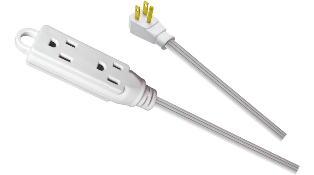 NOMA 9-ft 10-in 14/3 Indoor Extension Cord with Right Angle Plug, 3  Grounded Outlets, White