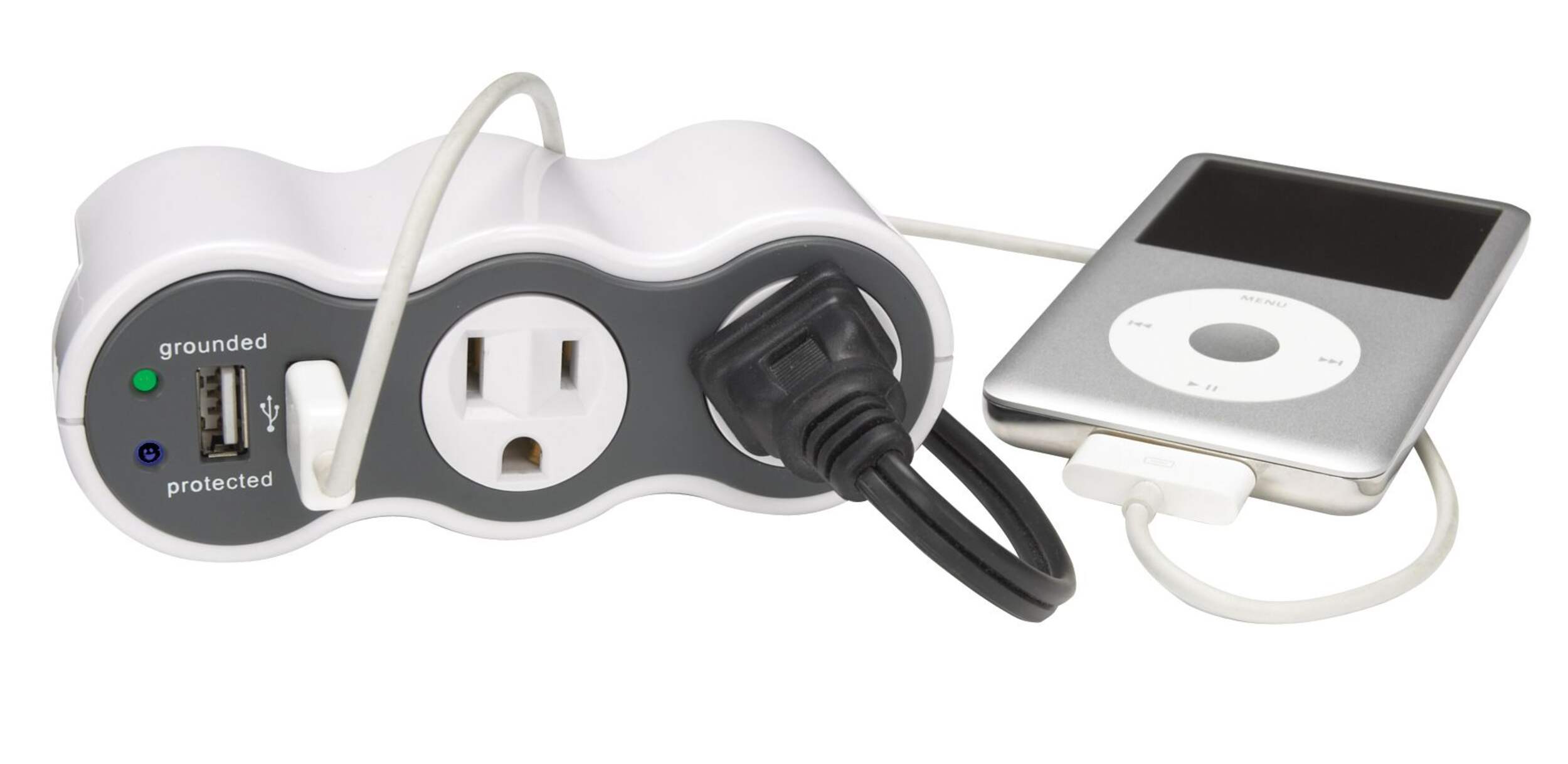 360 Electrical 2-Outlet Powercurve Power Bar with USB Front_Angled_Right