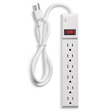 Certified 6-Outlet Surge Protector Power Bar, 3-ft cord, 350 Joules, White Overhead_Flat