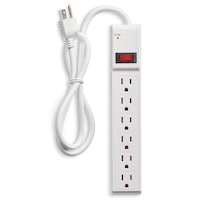 Certified 6-Outlet Surge Protector Power Bar, 3-ft cord, 350 Joules, White Overhead_Flat