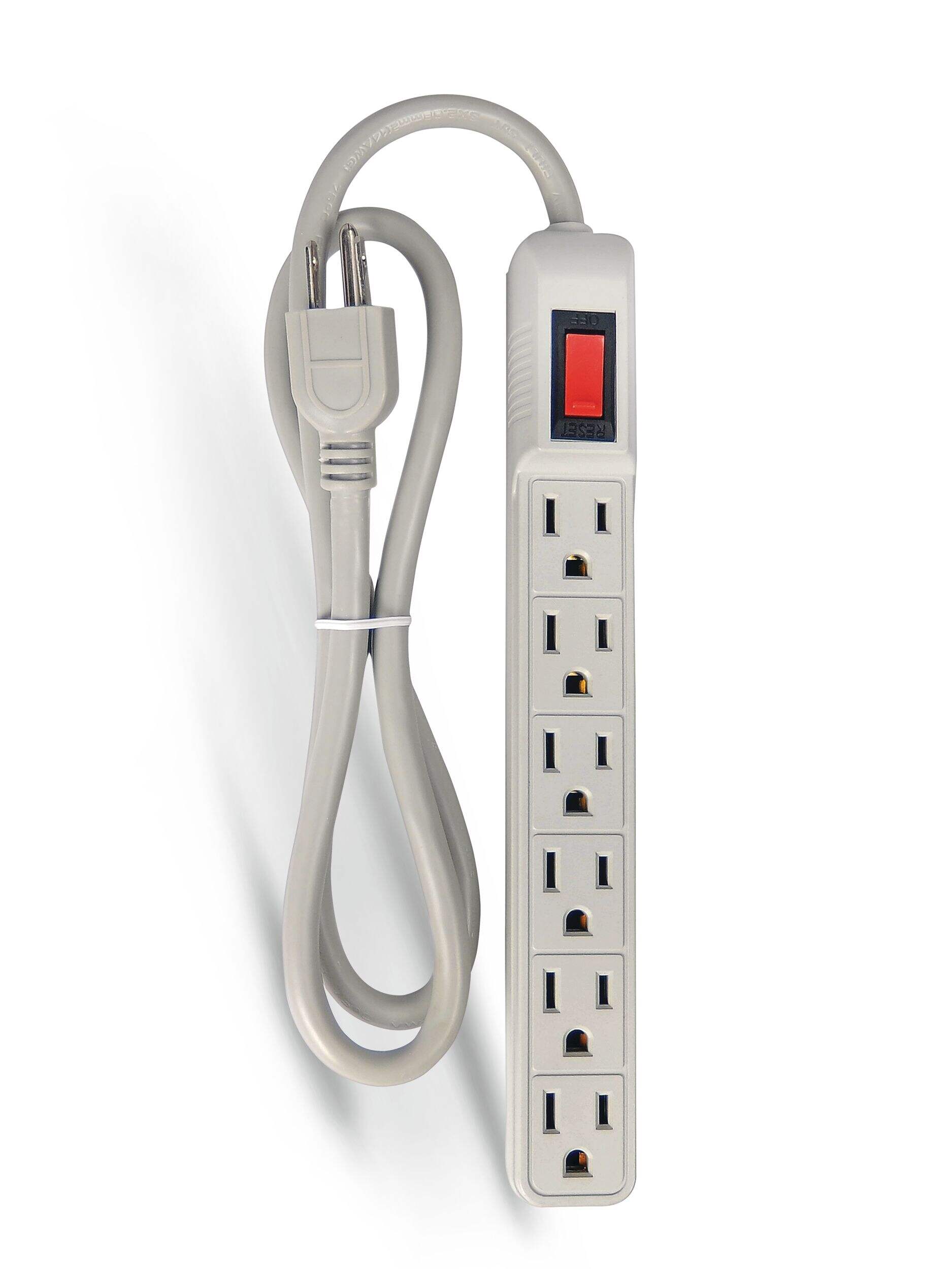 Certified 6-Outlet Power Bar, 3-ft cord, White Overhead_Flat