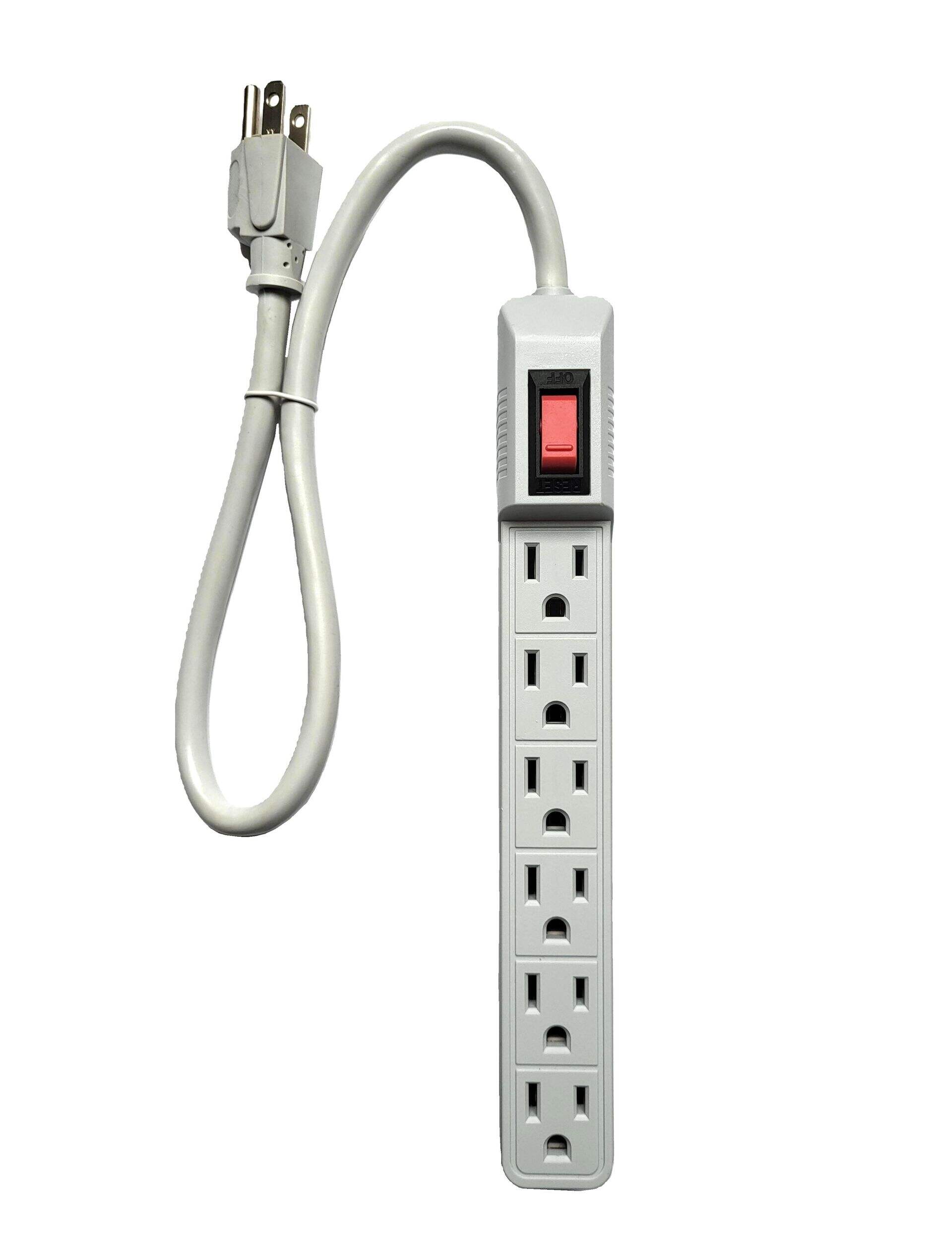 Certified 6-Outlet Power Bar, 1-ft 6-in cord, White Overhead_Flat