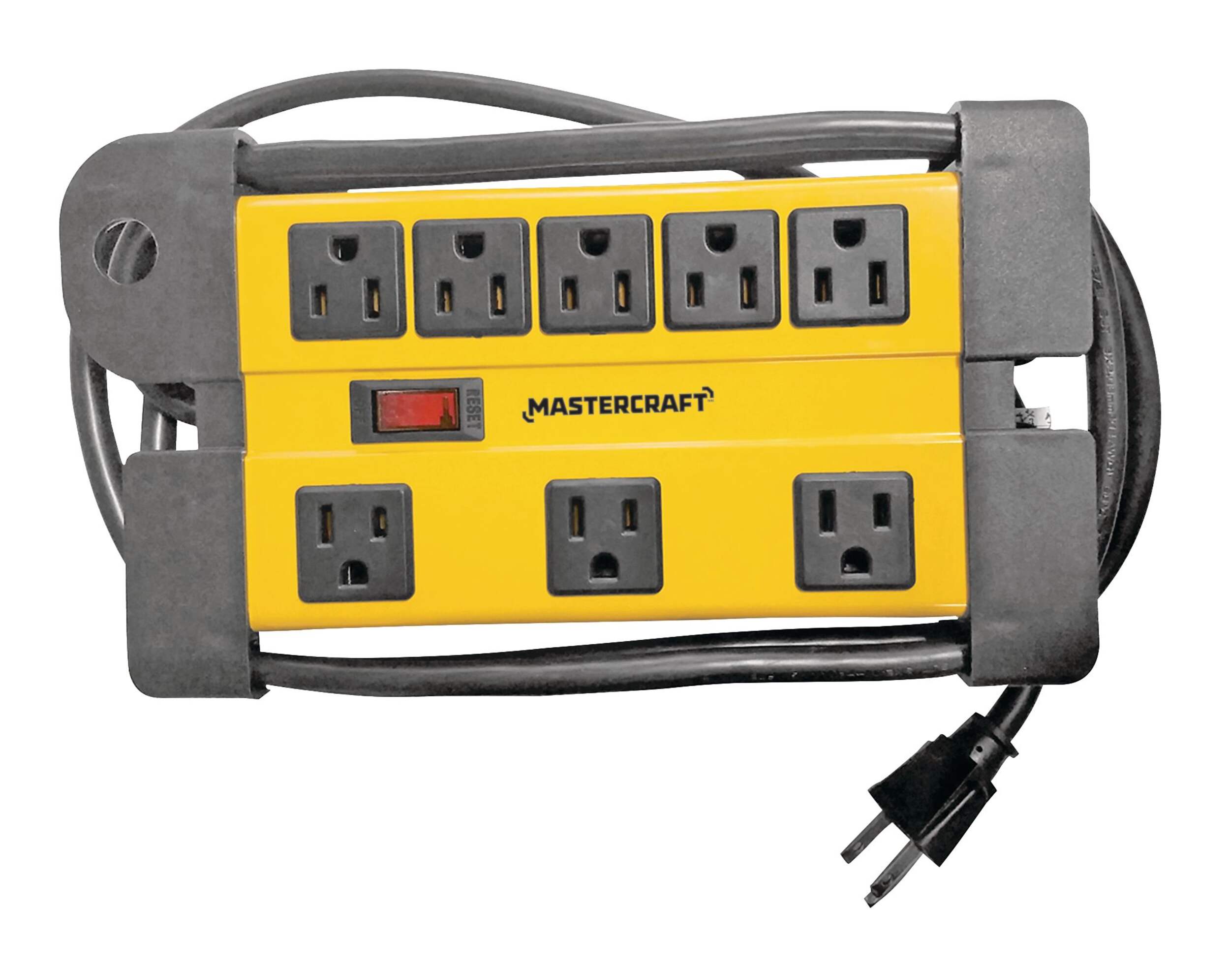 Mastercraft 8-Outlet Power Bar with 6-ft Cord, Circuit Breaker and Lighted Switch, Yellow/Black Overhead_Flat