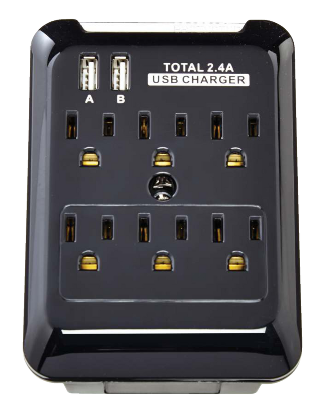 NOMA 6Outlet Extender Wall Tap with Surge Protector, 540 Joules, 2 USB