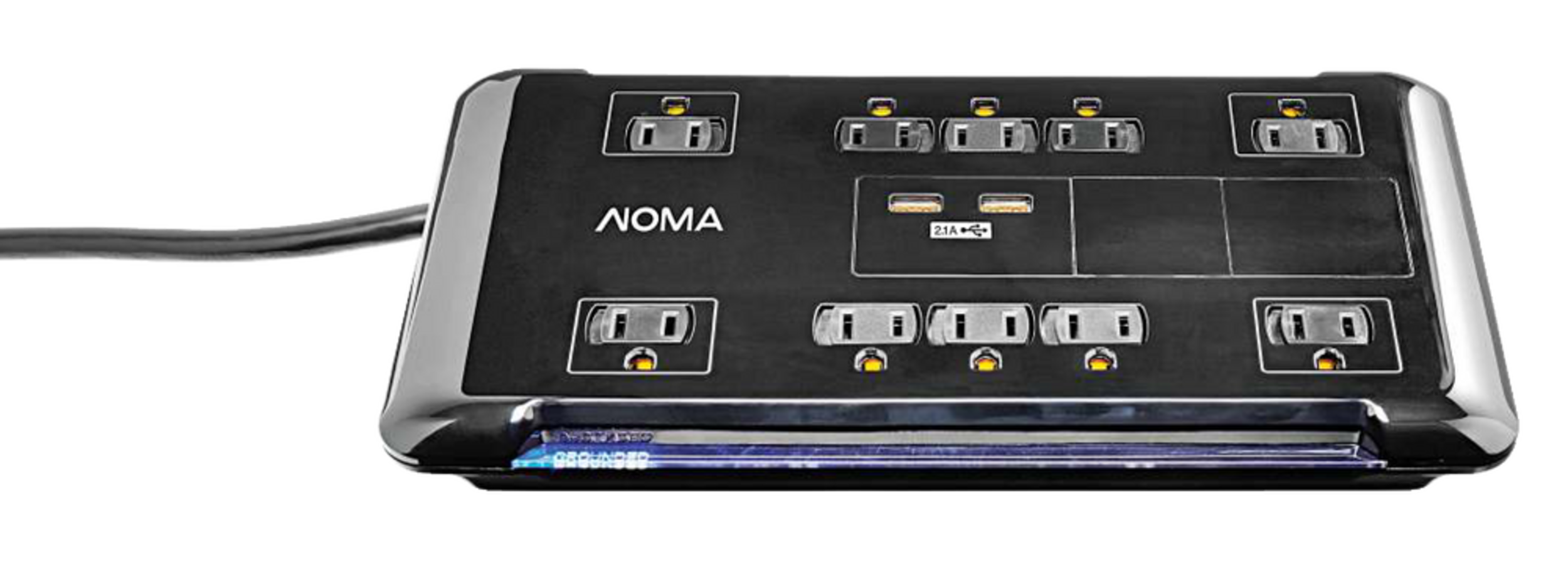 NOMA 10Outlet and 2 USB Port Power Bar with Surge Protector, 4ft Cord