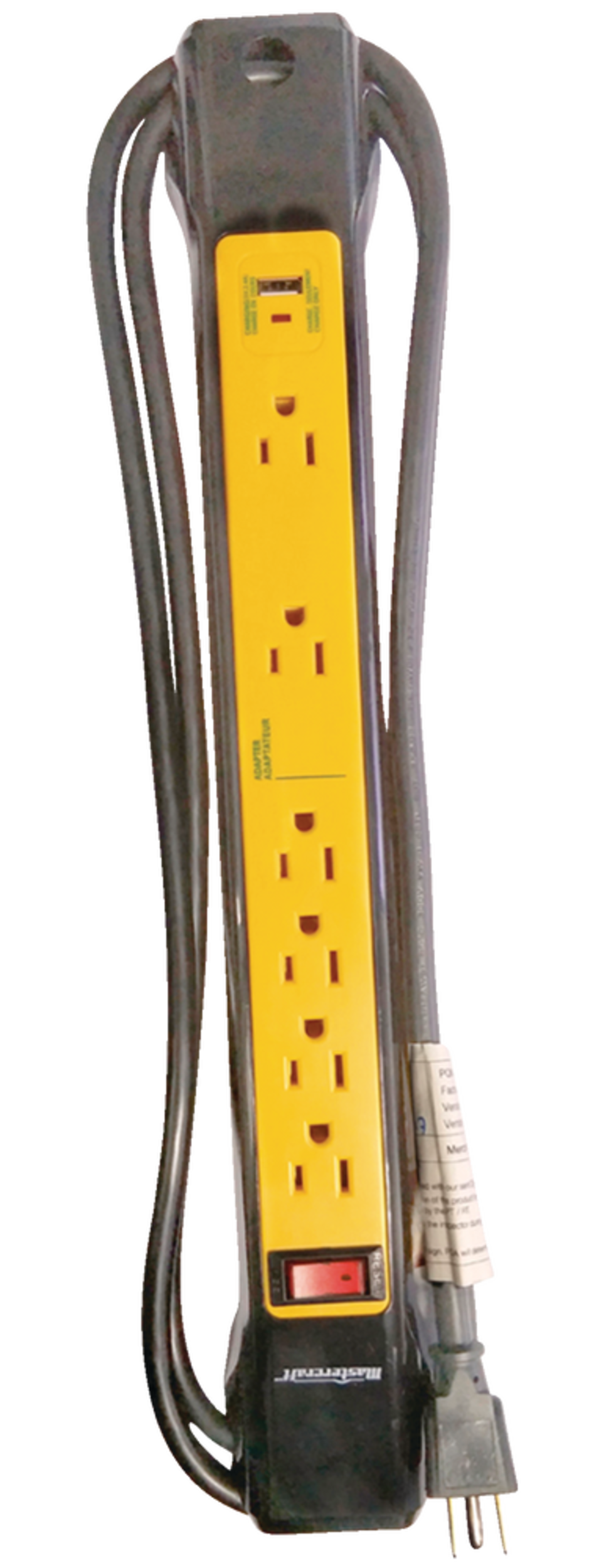Mastercraft 6Outlet and 1 USB Port Power Bar with 6ft Cord, Yellow