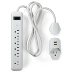 NOMA 6-Outlet and 2 USB Port Power Bar 2 in 1 Surge Protector, 6-ft Cord, 900 Joules, White Overhead_Flat