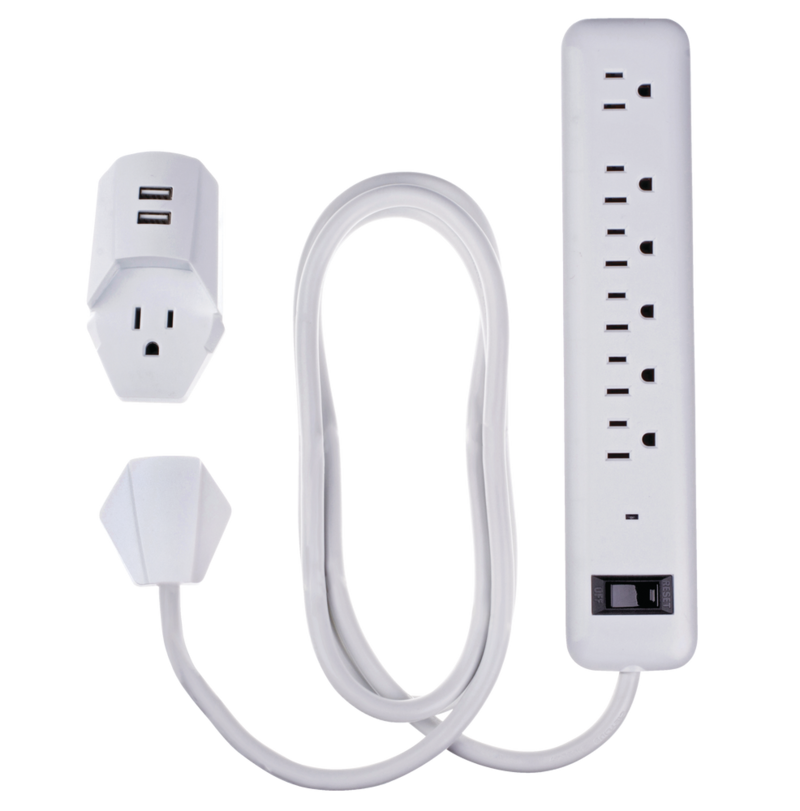 NOMA 6Outlet and 2 USB Port Power Bar 2 in 1 Surge Protector, 6ft