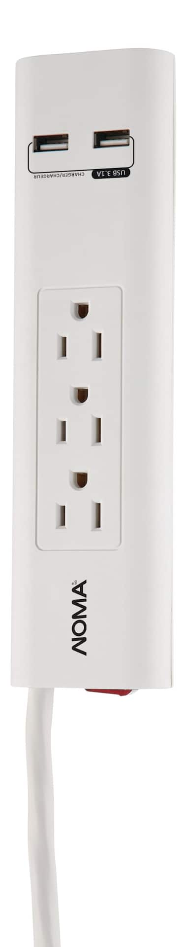 NOMA 3-Outlet and 2 USB Port Power Bar with Surge Protector, 4-ft Cord ...