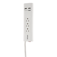 NOMA 3-Outlet and 2 USB Port Power Bar with Surge Protector, 450 Joules, 4-ft Cord, White Front_Three_Fourths_Angled_Left