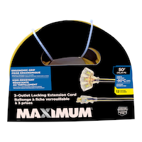 MAXIMUM 3-Outlet Locking Extension Cord, 50-ft, Yellow/Black
