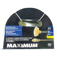 MAXIMUM 100-ft 12/3 Outdoor Extension Cord with 3 Grounded Outlets, Lighted End and Locking Connector, Yellow/Black