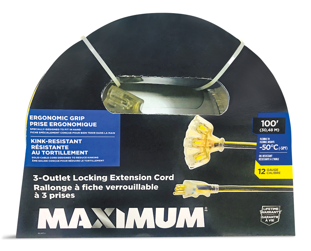 MAXIMUM 100ft 12/3 Outdoor Extension Cord with 3 Grounded Outlets