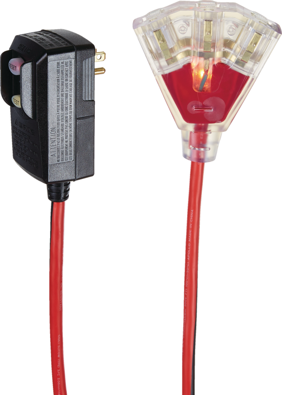 MAXIMUM 6-ft 14/3 Outdoor GFCI Extension Cord with 3 Grounded Outlets,  Lighted End, Block/Red