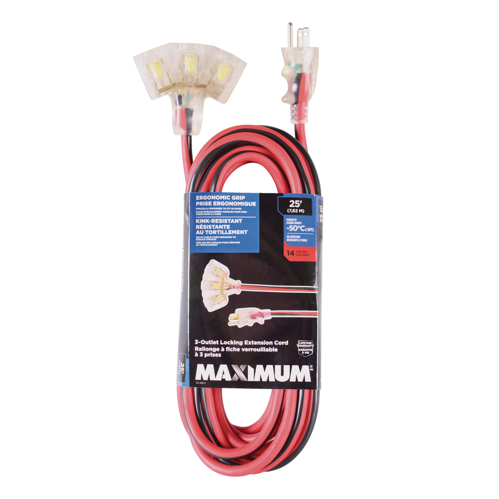 MAXIMUM 25ft 14/3 Outdoor Extension Cord with 3 Grounded Outlets