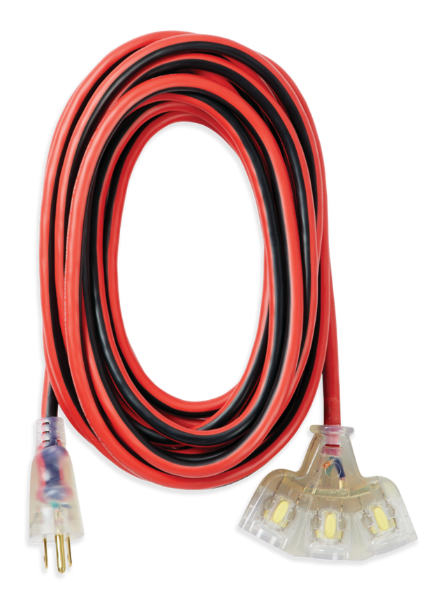 MAXIMUM 25ft 14/3 Outdoor Extension Cord with 3 Grounded Outlets, Lighted End and Locking