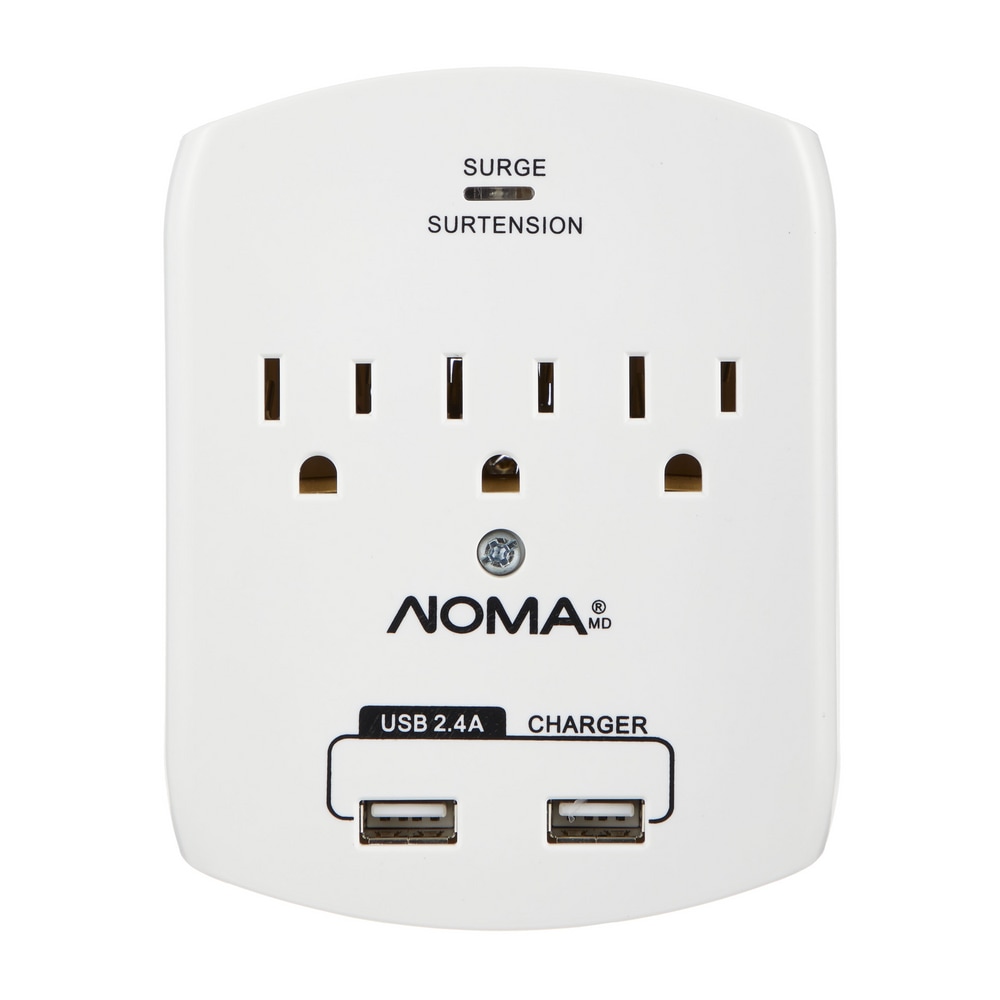 NOMA 3Outlet Extender Wall Tap with Surge Protector, 300 Joules, 2 USB