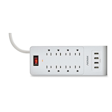NOMA 8-Outlet and 4 USB Port Power Bar with Surge Protector, 3-ft Cord, 1200 Joules, White Overhead_Flat