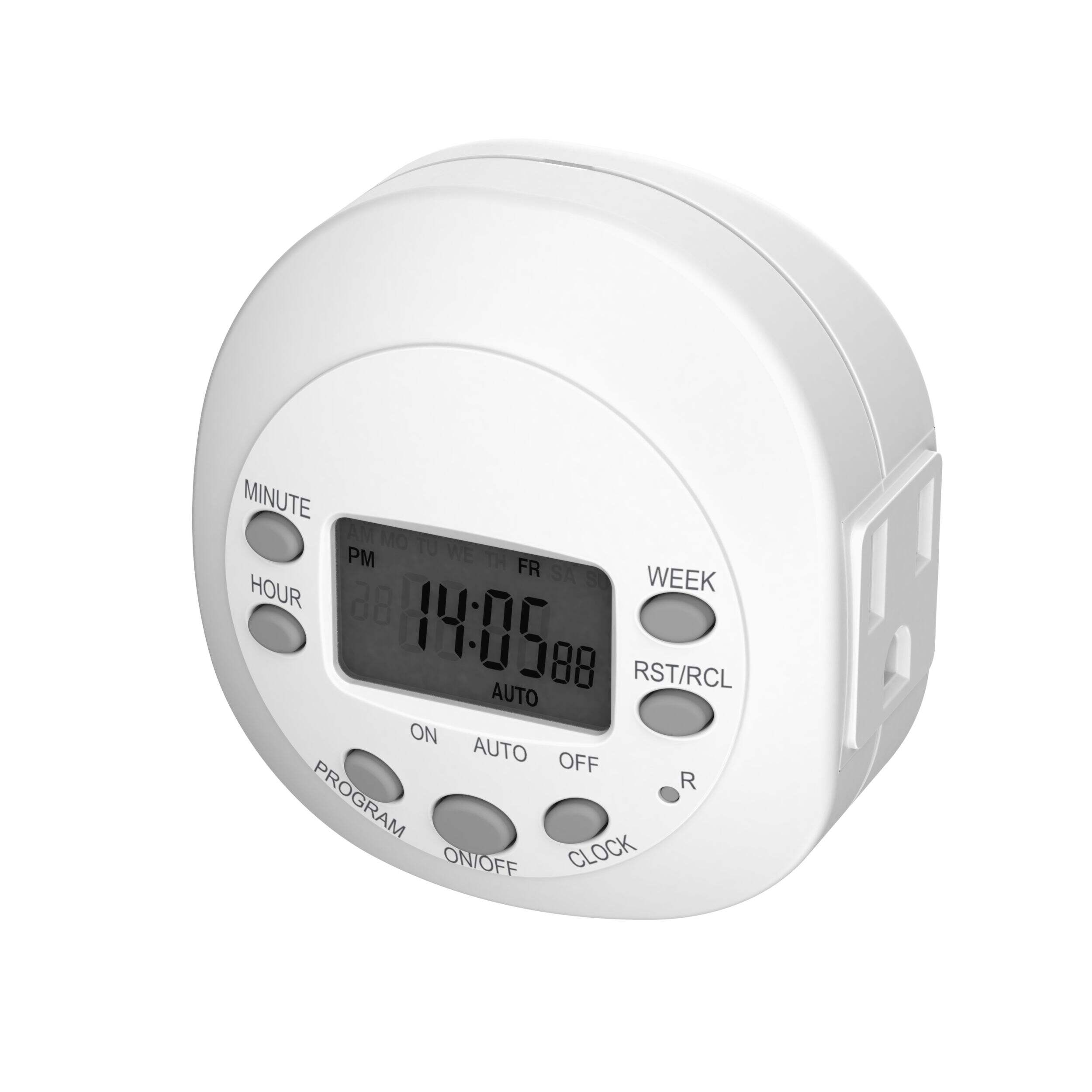 NOMA Indoor Digital Timer, 20 Programmable settings, 1-Outlet, White Front_Angled_Left