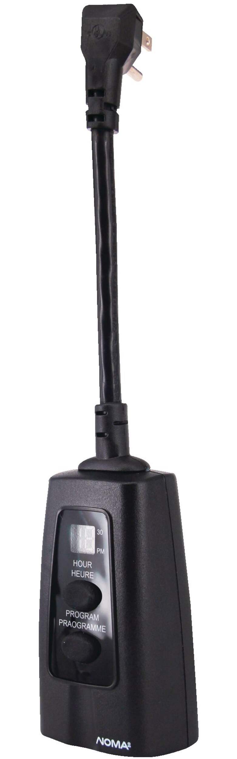 NOMA Outdoor Timer, 1 Grounded Outlet, Black Front_Angled_Left