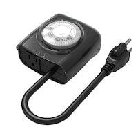 NOMA 24 Hour Outdoor Mechanical Timer, 96 Programmable settings, 1 Grounded Outlet, Black Front_Angled_Left