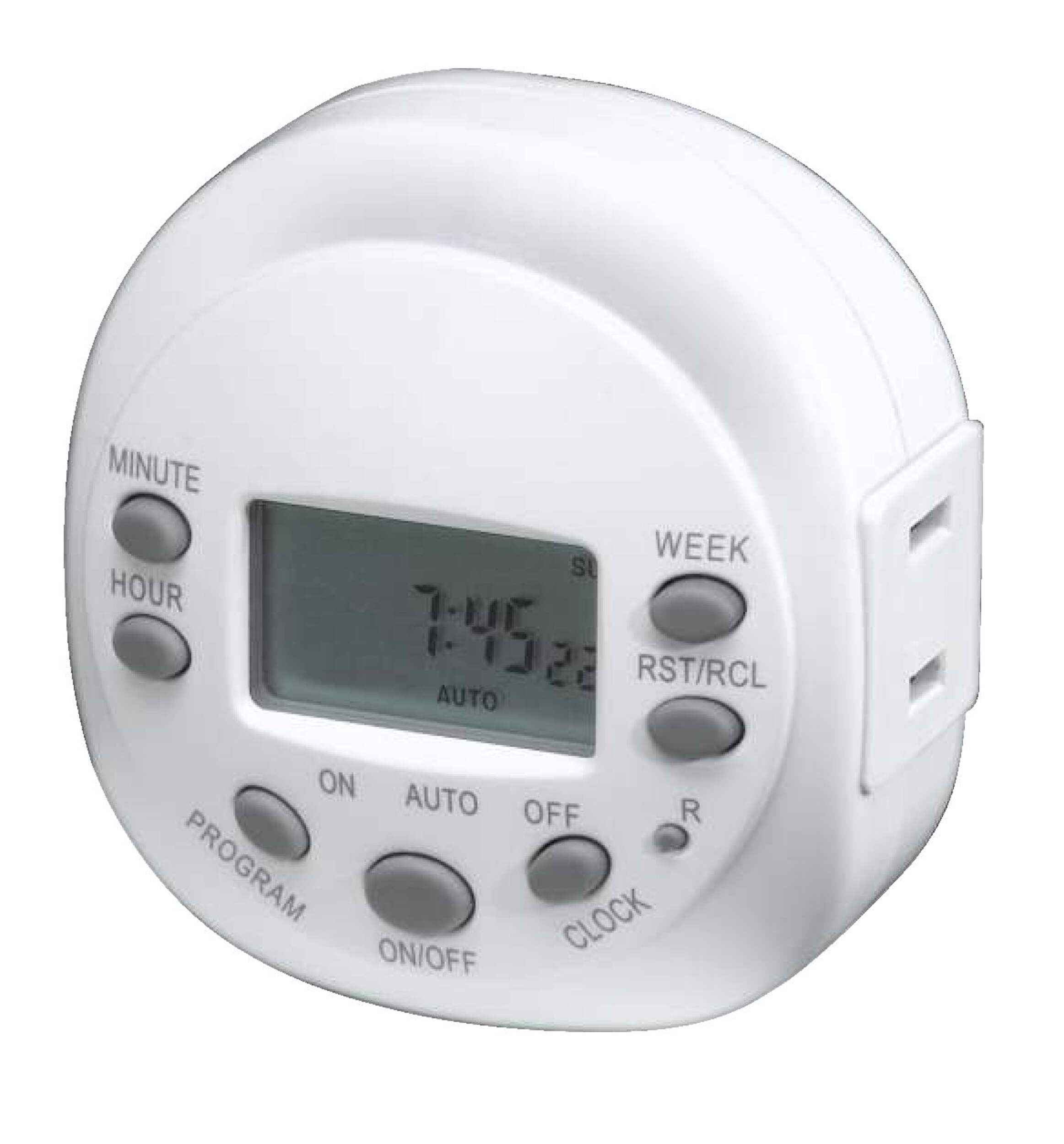 NOMA Indoor Digital Timer, 1-Outlet with 20 Programmable settings, White Front_Angled_Left