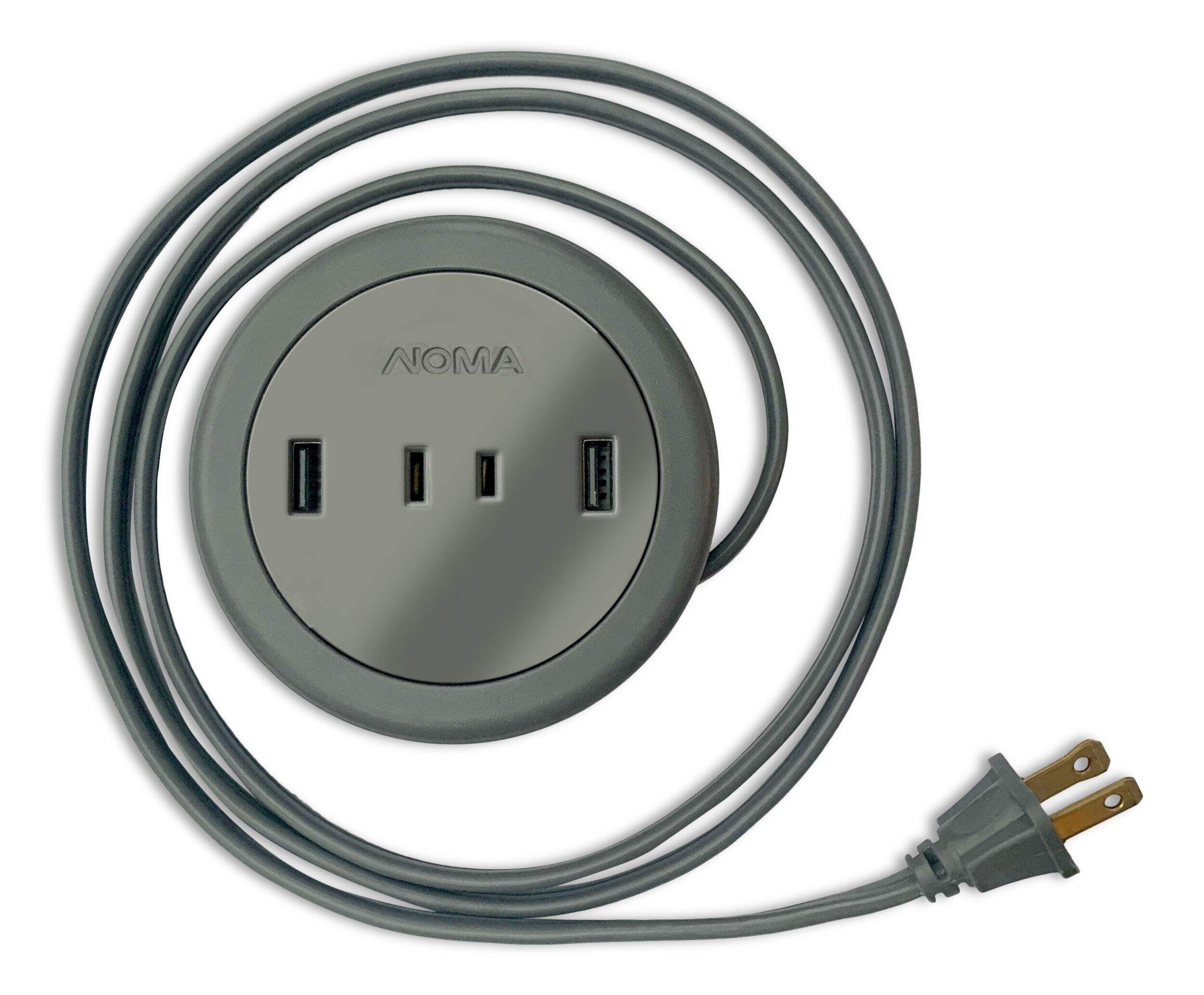 NOMA 1Outlet and 2 USB Travel Extension Cord, 5ft Retractable Plug