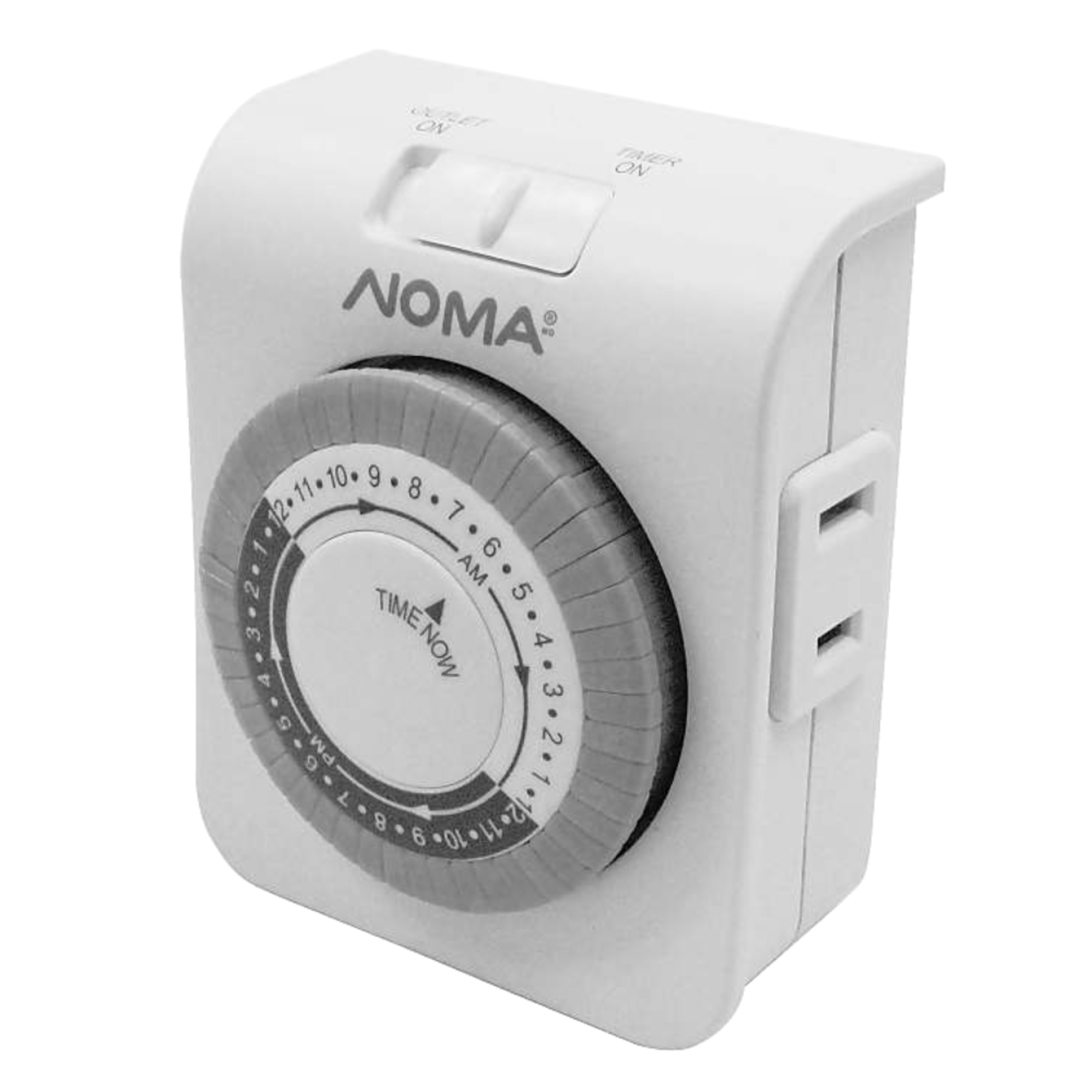NOMA 24 Hour Indoor Mechanical Timer, 24 Programmable settings, 2-Outlets, White Front_Angled_Left