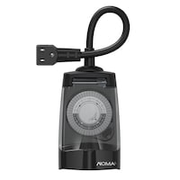 NOMA 24 Hour Outdoor Mechanical Timer, 24 Programmable settings, 2 Grounded Outlets, Black Front_Flat