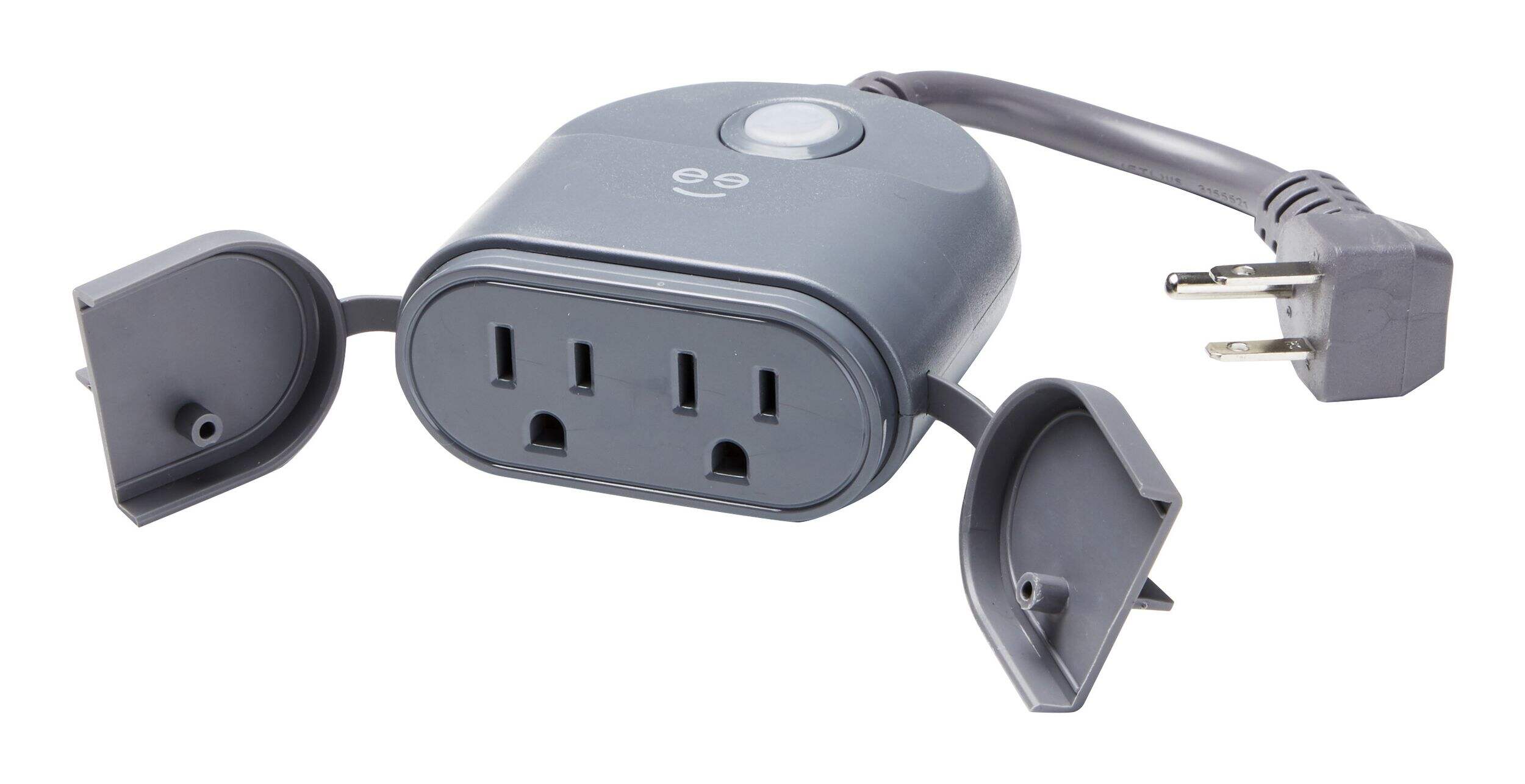 Geeni Outdoor Duo Wifi Smart Plug, 2-Outlets, Weatherproof, Wireless Remote, Compatible with Alexa & Google Assistant, Black Front_Angled_Left