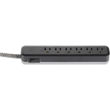 Globe 6-Outlet Power Bar with 6-ft  Fabric Cord and Right Angle Plug, Black/Grey Front_Elevated