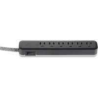Globe 6-Outlet Power Bar with 6-ft  Fabric Cord and Right Angle Plug, Black/Grey Front_Elevated