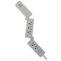 Globe 5-Outlet and 2 USB Port Flexible Power Bar with Surge Protector, 6-ft fabric Cord, 1200 Joules, Grey Overhead_Flat
