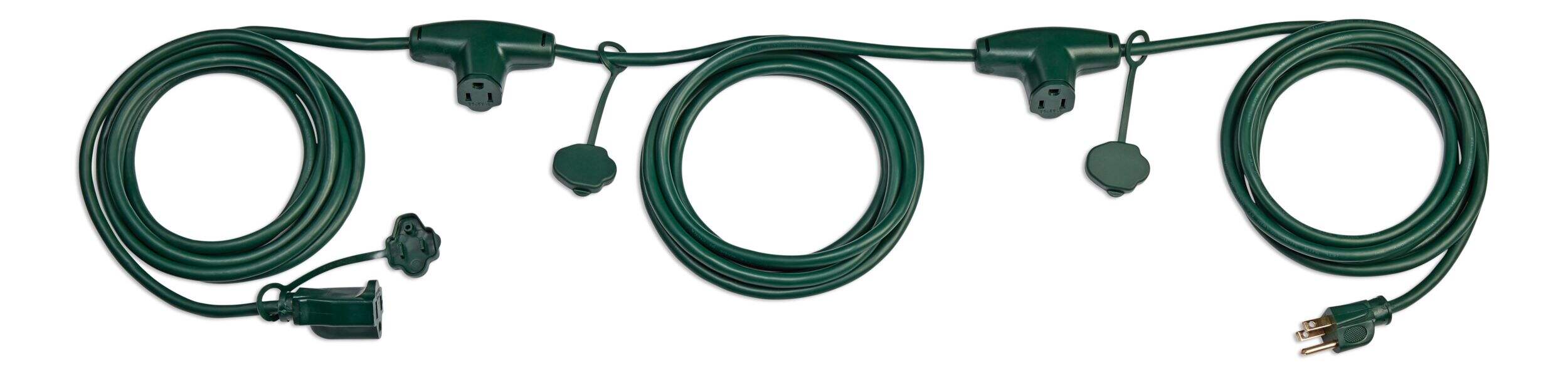 NOMA 25-ft Outdoor Extension Cord, 3 Outlets, Safety Cover, Green Overhead_Flat
