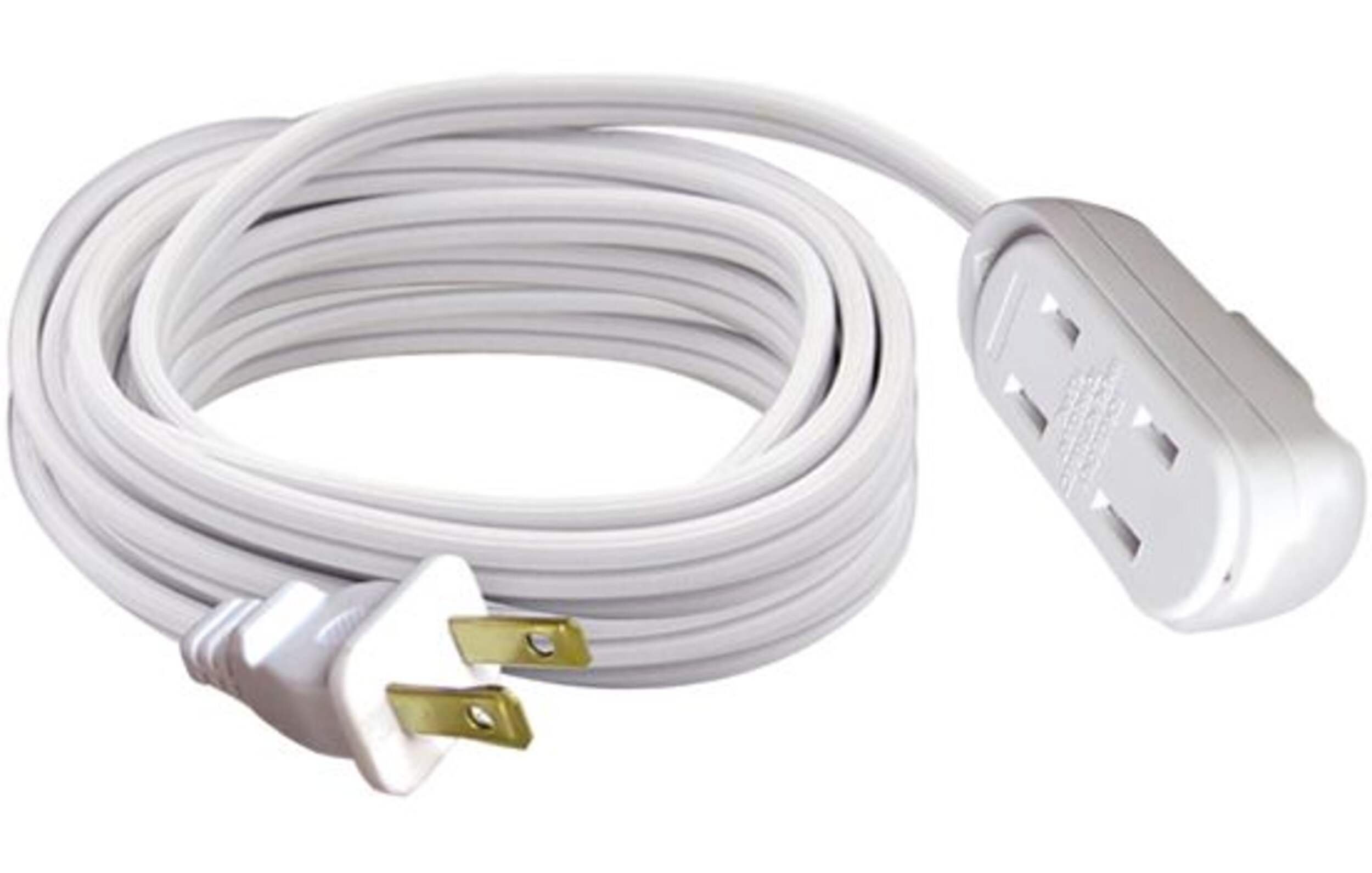 NOMA 20-ft 16/2 Indoor Extension Cord, 3 Outlets with Safety Cover, White Front_Elevated