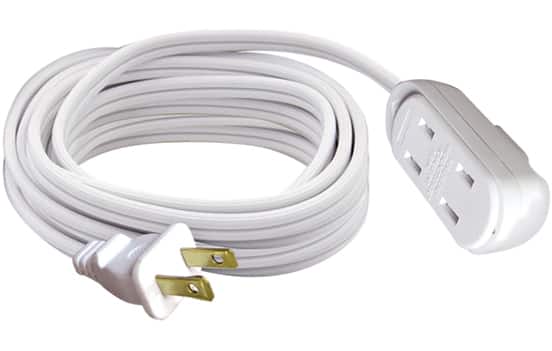 NOMA 20-ft 16/2 Indoor Extension Cord, 3 Outlets with Safety Cover, White