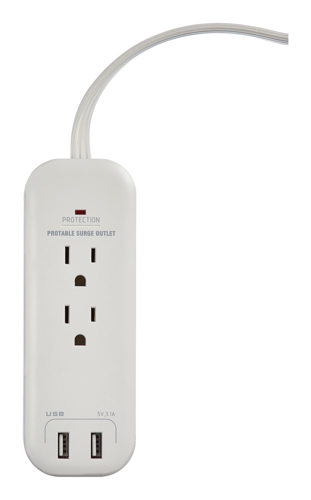 NOMA 2Outlet and 2 USB Port Travel Power Bar with Surge Protector, 1