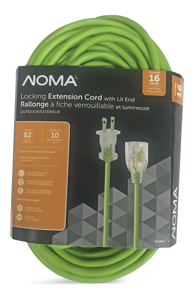 NOMA 82ft 16/2 Outdoor Extension Cord with Lighted end & Locking