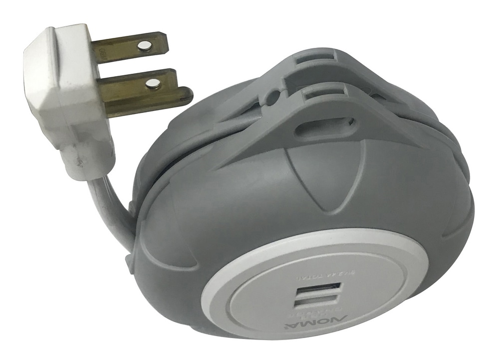 NOMA 1Outlet and 2 USB Travel Extension Cord, 6ft Retractable Plug