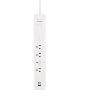 NOMA iQ 4-Outlet & 2 USB Port Smart Wifi Power Bar w/ Surge Protector, 4-ft Cord, 300 Joules, Alexa and Google Assistant Compatible, White Overhead_Flat