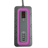 Barre d'alimentation à 8 prises et 4 ports USB avec puissance de sortie et limiteur de surtension NOMA, cordon de 6 pi, 1000 joules, gris Overhead_Flat