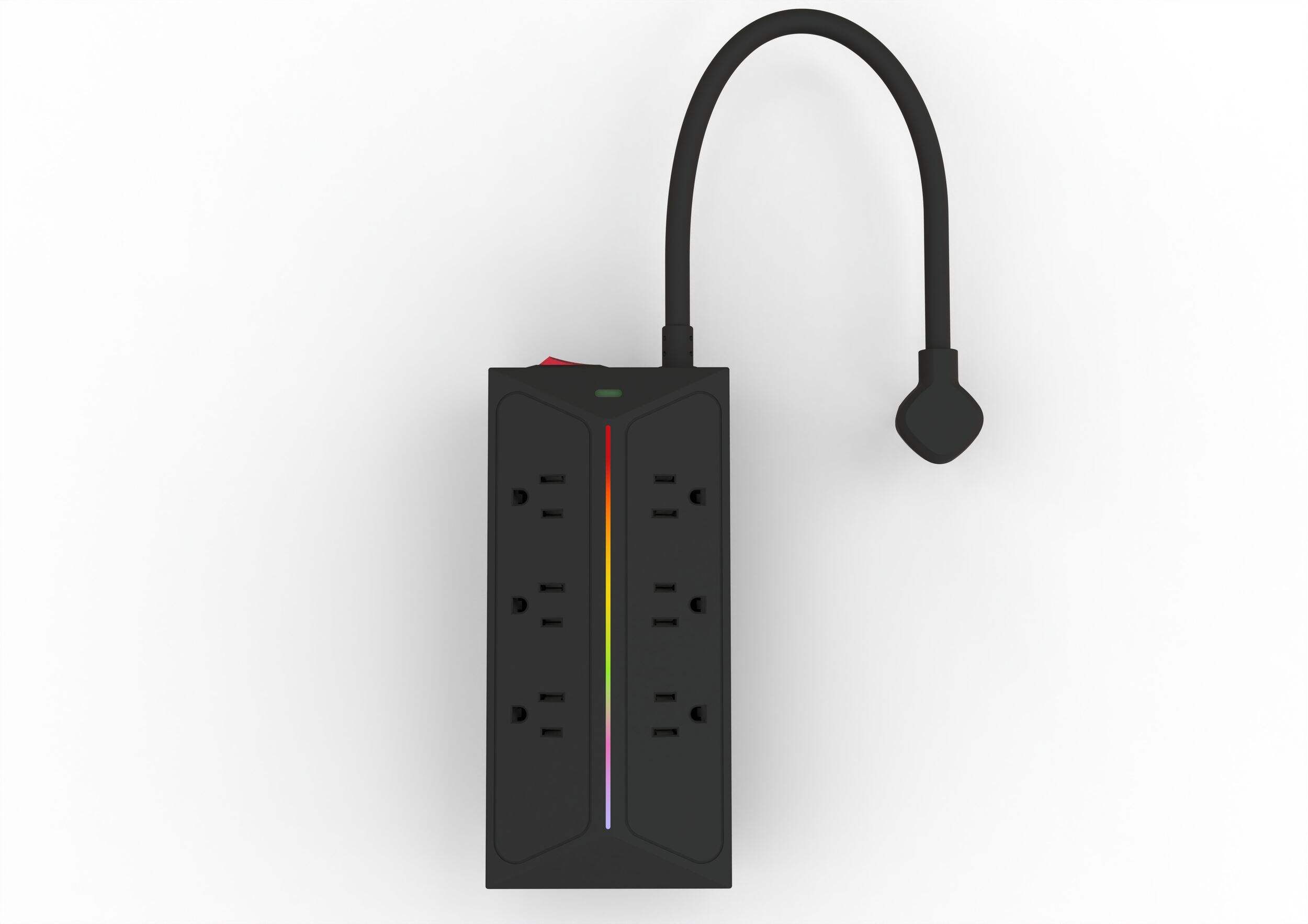 NOMA 1200-Joule Black LED Power Bar with 3-ft Cord and Surge Protection Overhead_Flat