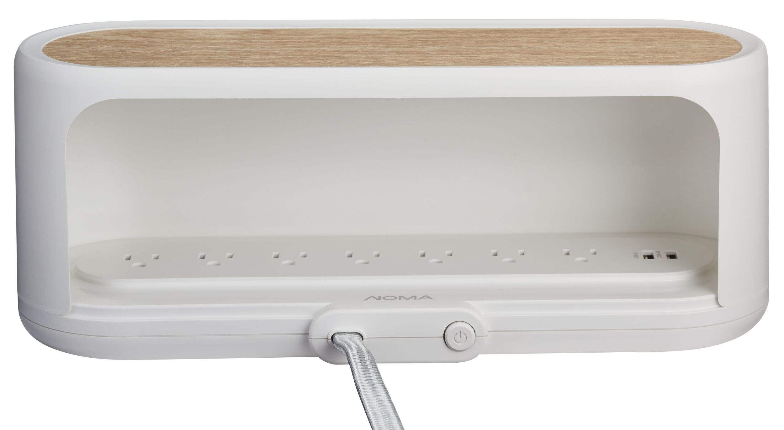 NOMA 7-Outlet 2 USB Port Decorative Power Bar & Cable Management Storage Box, White Front_Elevated