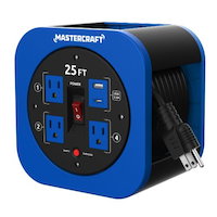Mastercraft 25-ft 13A 3-Outlet/2-USB Retractable Extension Cord Reel Front_Angled_Left