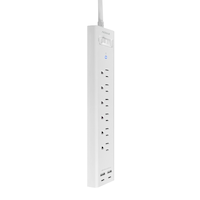 NOMA 6-Outlet Power Bar with 2 USB-A & 2 USB-C Charging Ports, 6-ft Cord, Right Angle Flat Plug, White Front_Angled_Right