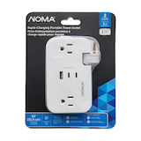 NOMA 2-Outlet/1-USB-A/2-USB-C White Portable Travel Power Bar with Cord Management System Front_Flat