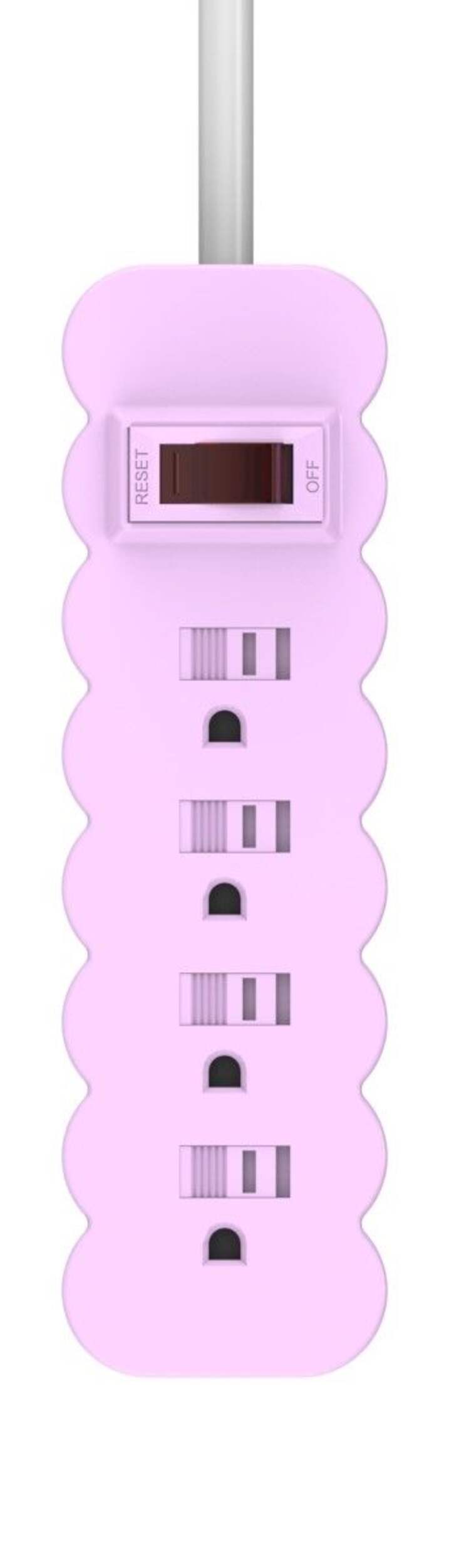 Barre d'alimentation avec interrupteur lumineux à 4 prises Globe Juvenile, cordon de 2 pi, prise à angle droit, rose Overhead_Flat