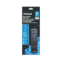 NOMA Fast-Charging Power Bar with Surge Protection, Black Front_Flat