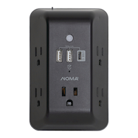 NOMA 5-Outlet Wall Block with 2 USB-A + USB-C + Night Light Front_Flat