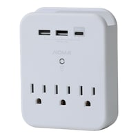 NOMA 3-Outlet 2 USB-A + USB-C Wall Block Front_Angled_Left